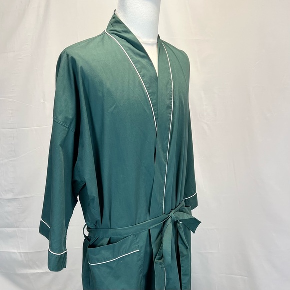VINTAGE Towncraft forest green mens robe cotton wrap long loungewear leisure 90s - Picture 4 of 11